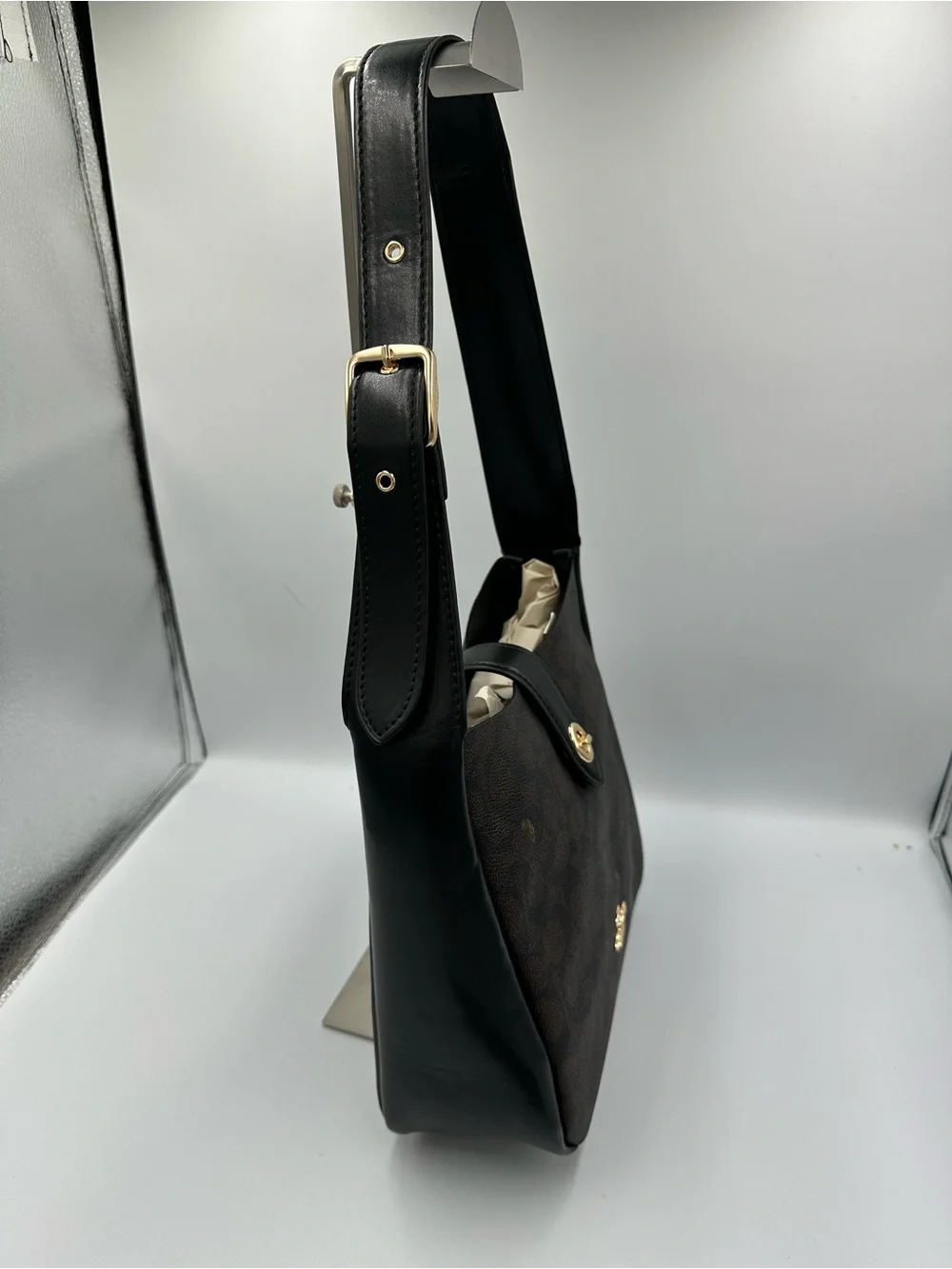 Coach Hadley Hobo Signature Canvas Brown Black Leather Turnlock Gold CW003 NWT